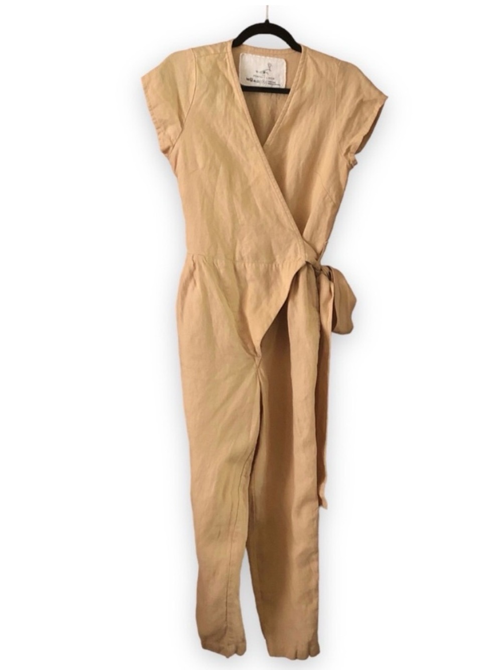 Not Perfect Linen Margret Wrap Linen Jumpsuit Honey Light Camel Size Small